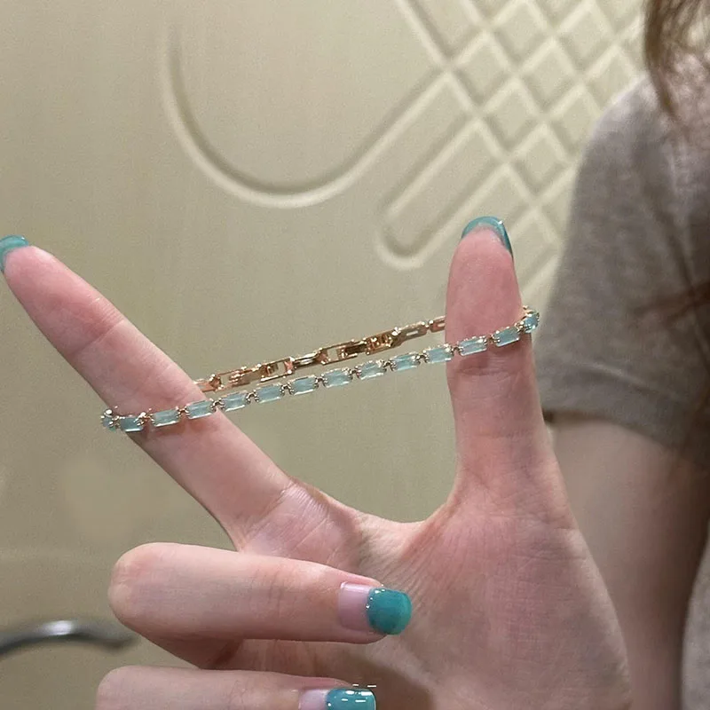 New sterling silver bracelet square full shining cat eye stone adjustable bracelet sea blue gemstone zircon silver bracelet Gift