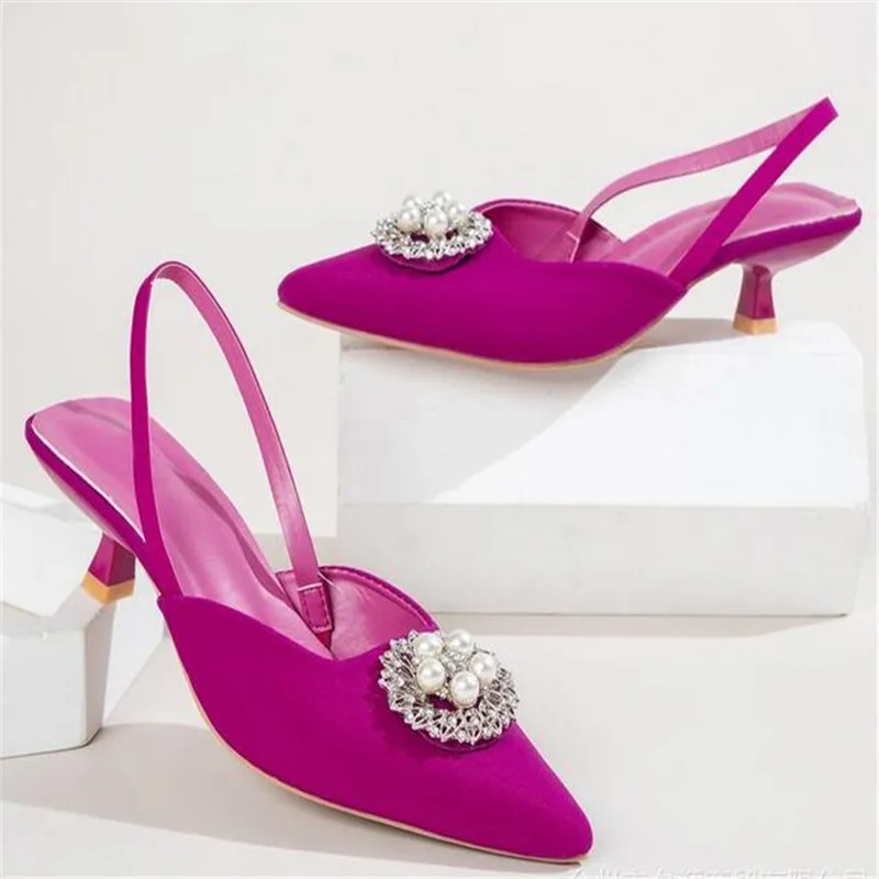 

Fashion Shoes Women High Heels 2023 New Summer Sandals Rhinestones Party Wedding Shoes Pink Kitten Heels Ladies Classic Pumps