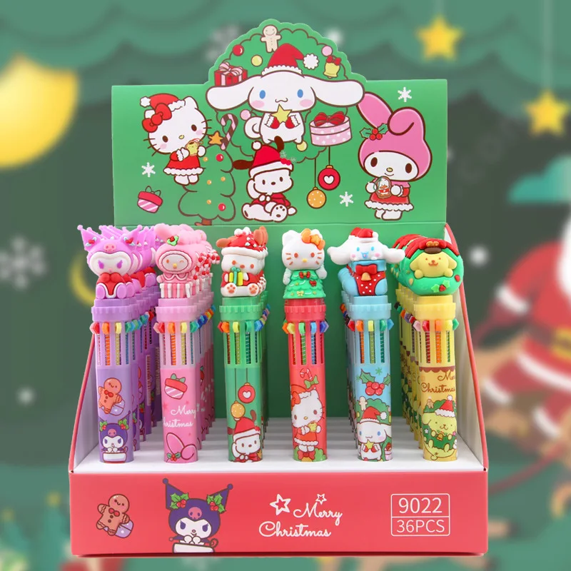 

Мультяшная Рождественская шариковая ручка Sanrio, десять цветов, высокая красота, 10 цветов, ручка для учеников, Рождественский подарок-сюрприз