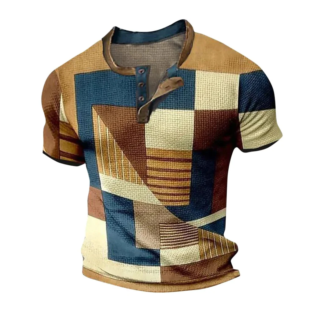 Мужская футболка с коротким рукавом и узором в клетку, Повседневная ...