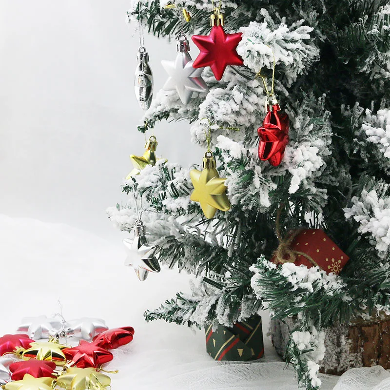 (12 Pcs/pack) 5cm Christmas Pendant Star Xtmas Tree Ball Pendant Electroplated Plastic Matte Mixed Decoration Accessory Party