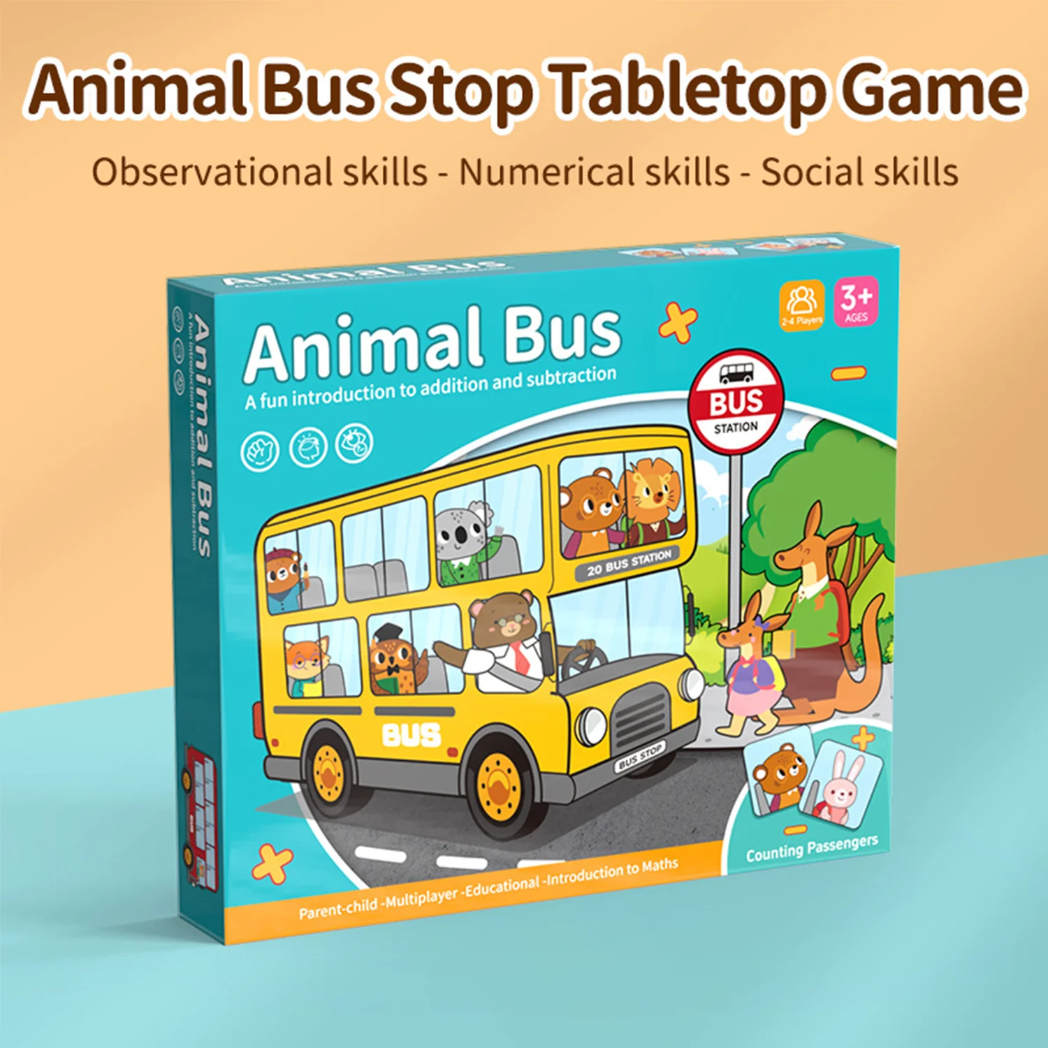 Animal bus platform parent-child interactive fun addition and subtraction tabletop children's puzzle game toys 2