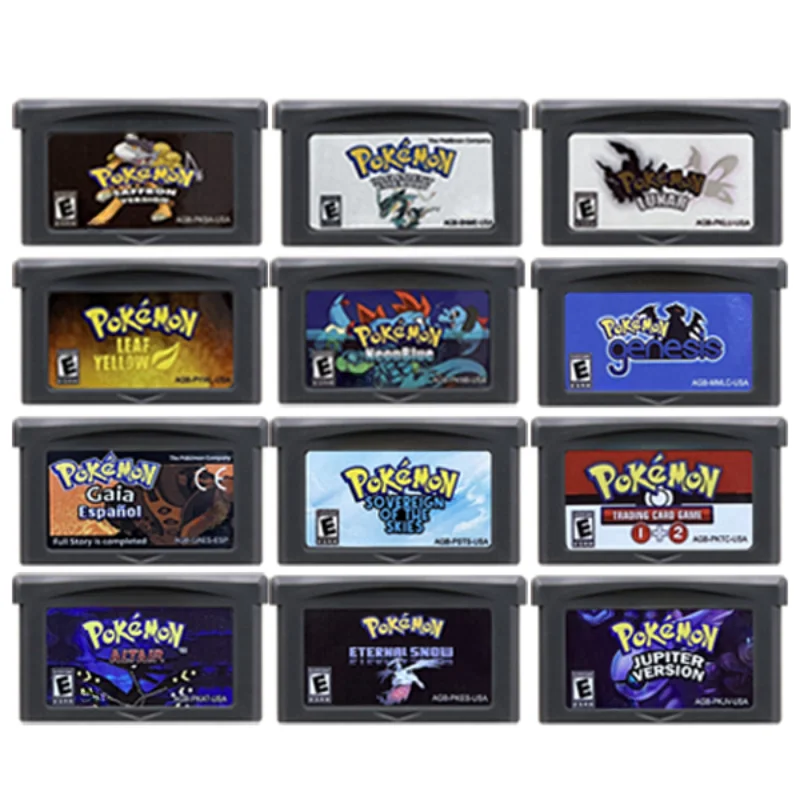 Игровой картридж GBA 32 бит, игровая консоль с картой Pokemon Gaia, неоновый синий, с изумрудом, шафраном, листом, желтым веером, для GBA