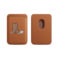 Chic Brown Bear Magnetic Leather Wallet Case with Card Holder (Dark Brown)