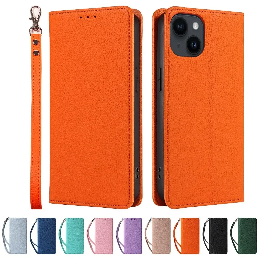 Premium Flip PU Leather Phone Case with Wrist Strap and Card Slot Holder