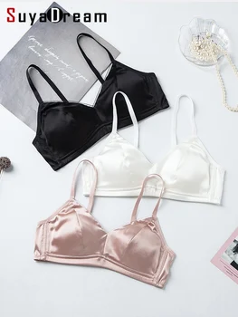 SuyaDream Women Silk Bra Set 93%Silk 7%Spandex Thin Mold Cup Wire Free Underwears 2023 Comfortable Intimates White Black