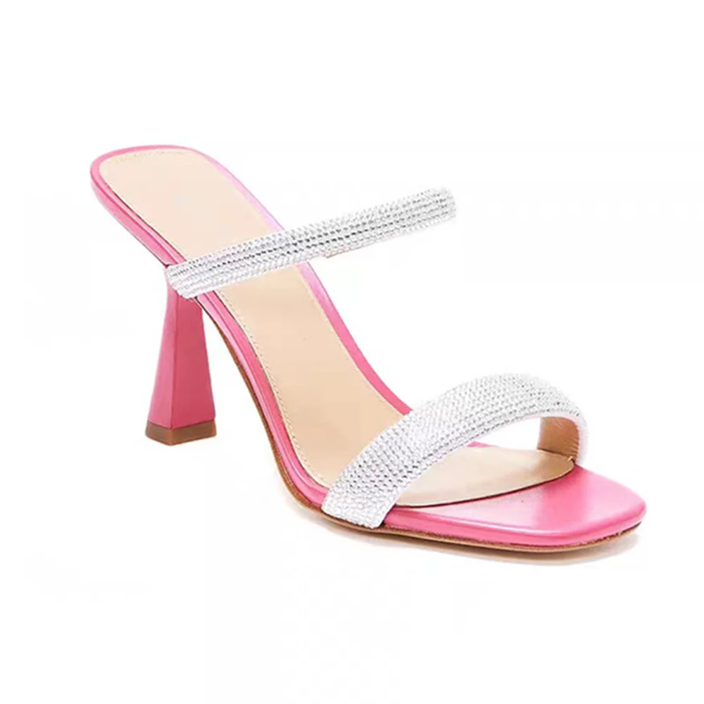 

Новинка лета 2023, женские туфли на высоком блочном каблуке, с круглым носком, со стразами/искусственными птицами, тапочки с лентой One-word