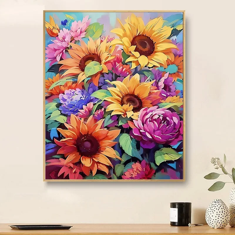 Sunflower Plant Embroidery Beaded Cross Stitch