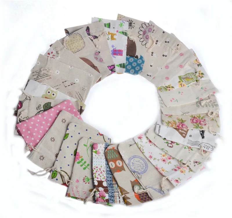 10pcs 리넨 코 튼 가방 10x14cm 모슬린 화장품 보석 포장 가방 웨딩 파티 귀여운 Drawstring 선물 Drawable 가방 선물
