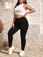 Women Plus Size  Black High-stretch Leggings Wear Nine-point Pants High-waisted Plus Fat Solid Color Small Feet Pants - Image 6