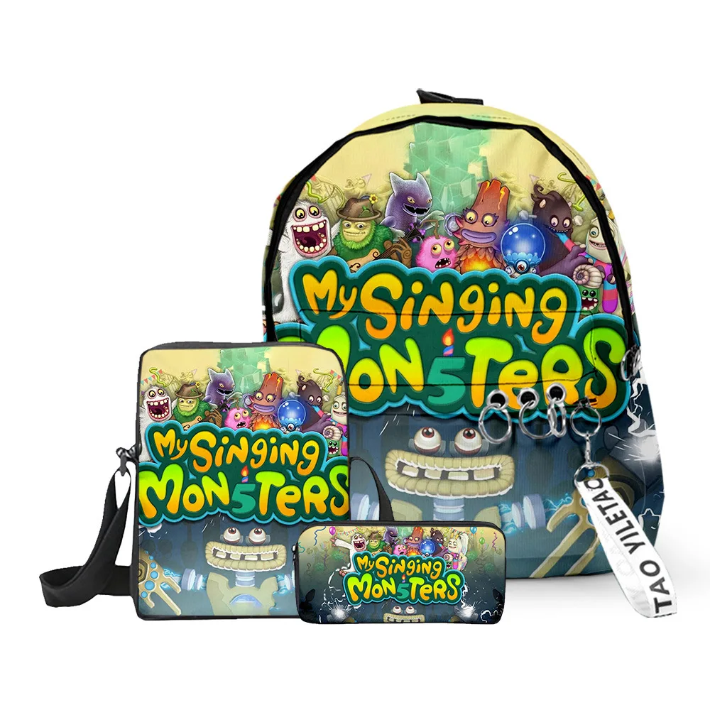 3pcs/set My Singing Monsters Backpack Boys Girls School Bag Primary Middle School Students Knapsack Travel Crossbody Bags