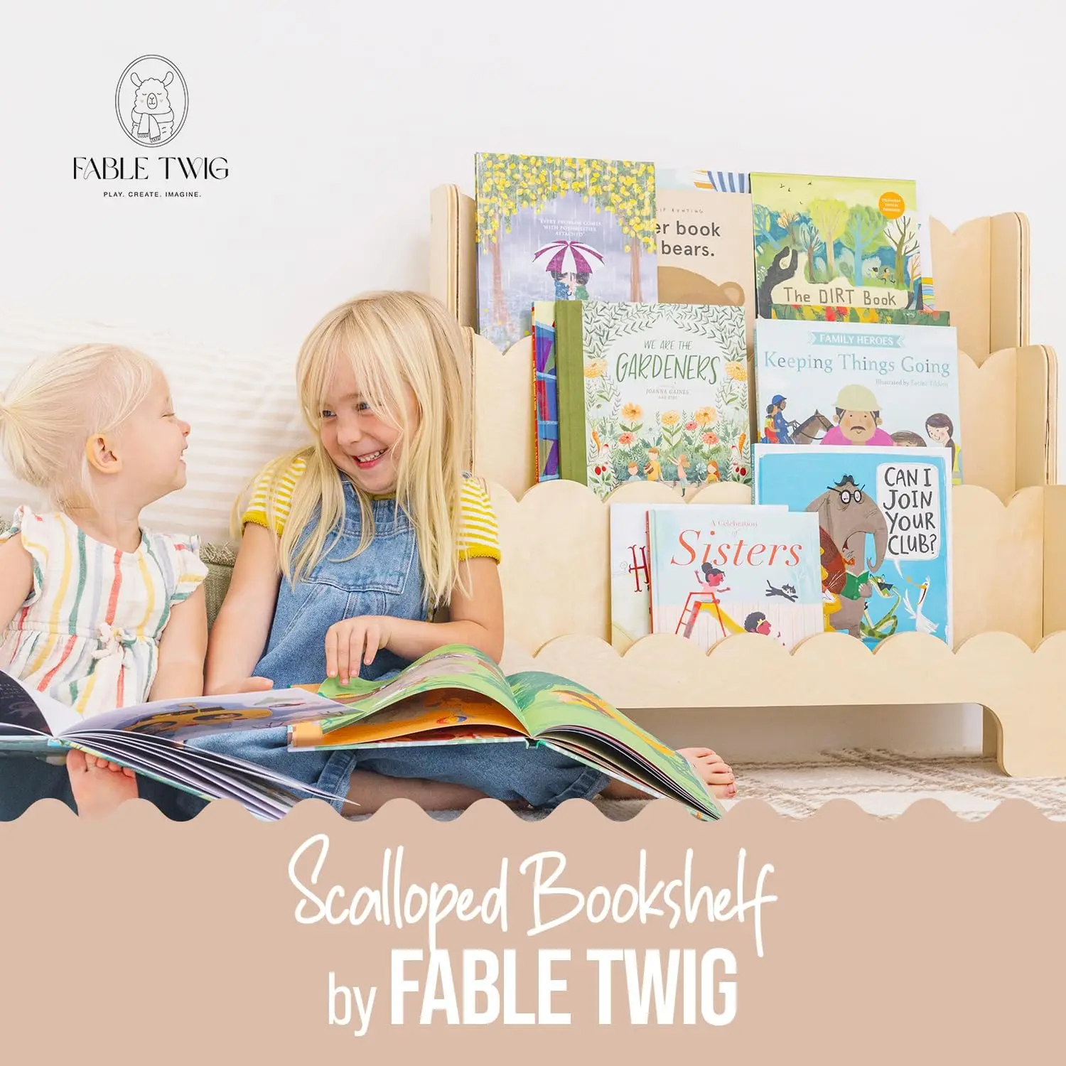 Wooden Kids Bookshelf w/Scalloped Edges Perfect Height 3-Tier Montessori Bookshelf for Kids for Room or Playroom