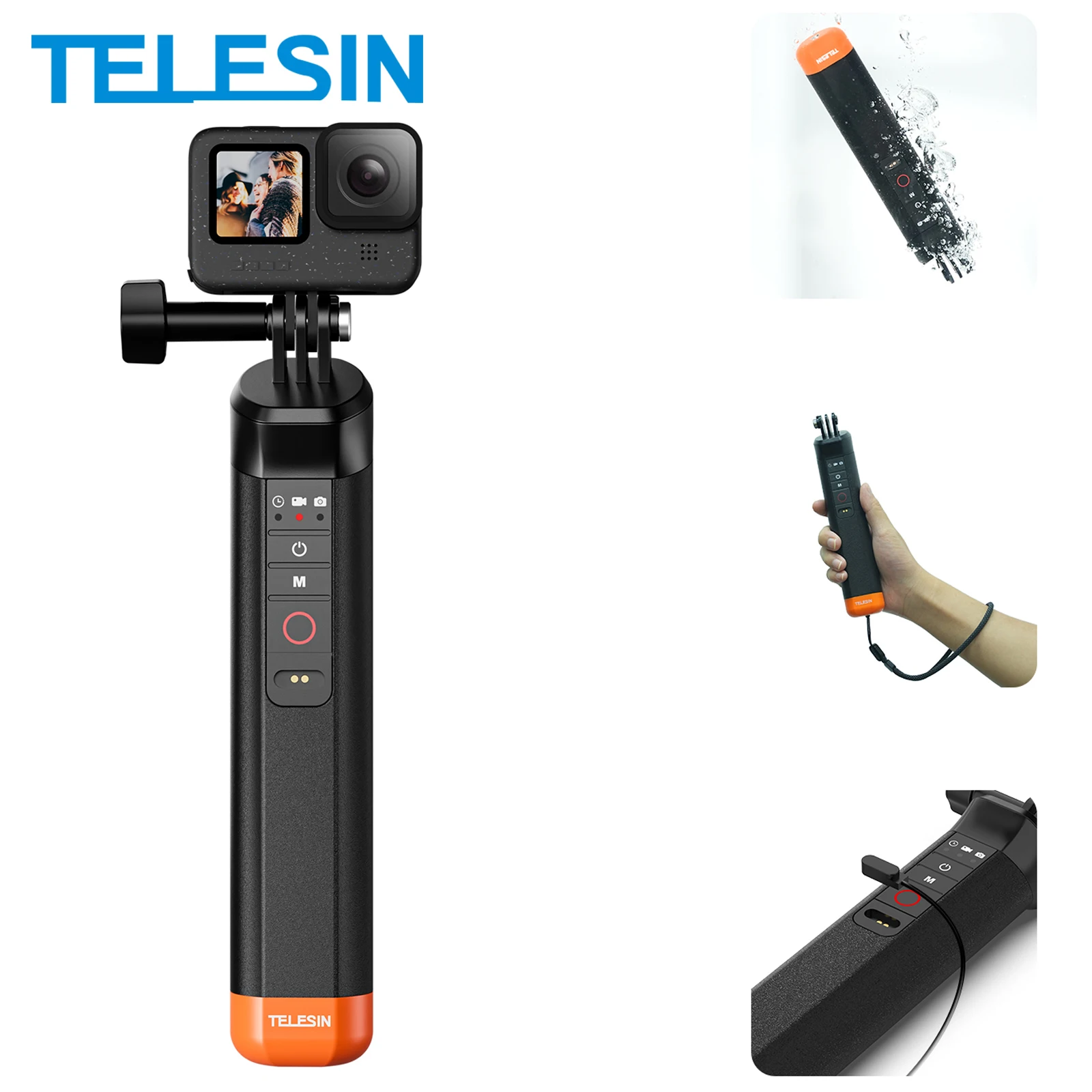 TELESIN Plávajúci prístroj na záves pre GoPro, plávajúci selfie palic