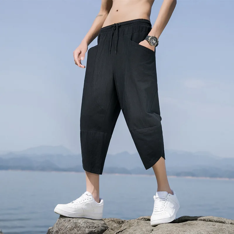 Mens Summer Wide Leg Casual Trousers