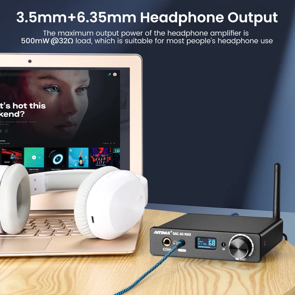 AIYIMA Audio DAC-A5 MAX Bluetooth Decoder DAC ES9018 USB Decoder Headphone Amplifier APTX LDAC Support DSD256 PCM384