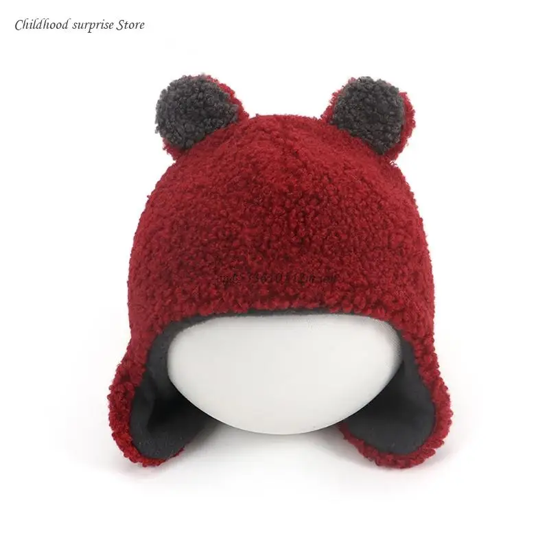 

Детская милая шапка-ушанка с медвежьими ушками, зимняя теплая плюшевая шапка-бини для маленьких мальчиков и девочек, Прямая