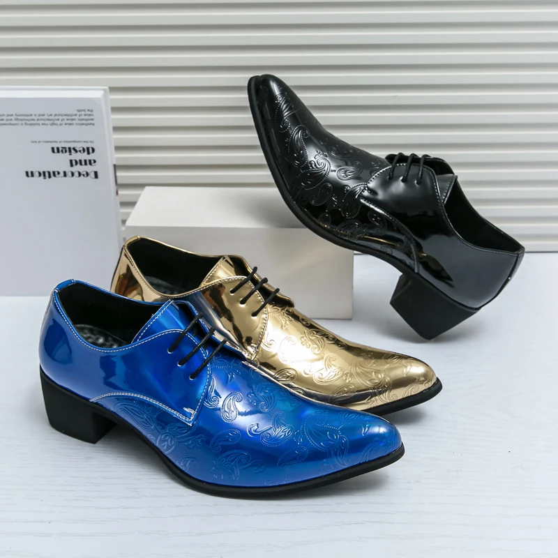 Formal Shoes Royal Blue Patent Leather Shoes Santimon Men Blue