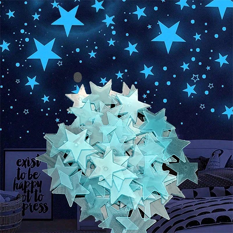 100/50/3pcs Glow In The Dark 3D Star Moon Wall Stickers Christmas New Year Bedroom Ceilings Decor Wall Sticker fluorescent stickers luminous wall stickers 3d wall stickers