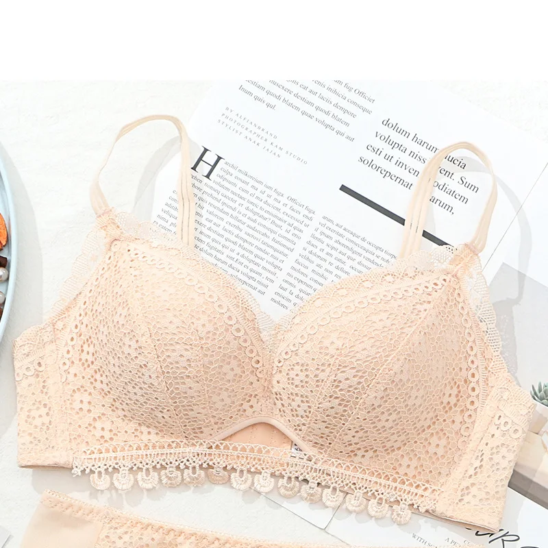 Wireless Lace Bra Women Gathered Hollow Out Underwear Comfortable Thin Bralette Fashion Push Up Lingerie Sexy Intimates Bras