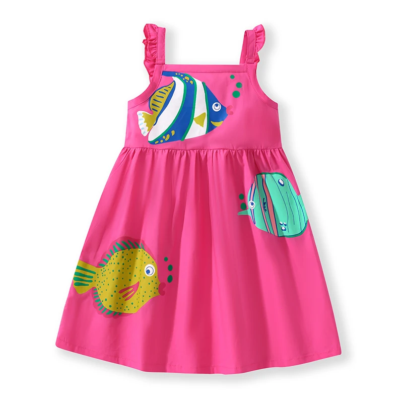 Little Maven Mädchen ärmellose Kleider Tiere Fischdrucke Baby Mädchen Strandkleider Vestidos Rosa Kleider für Mädchen Sommer