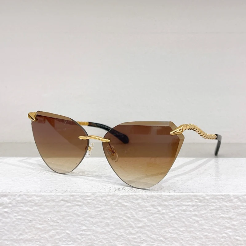 

Очки солнцезащитные женские золотистые без оправы, с градиентом