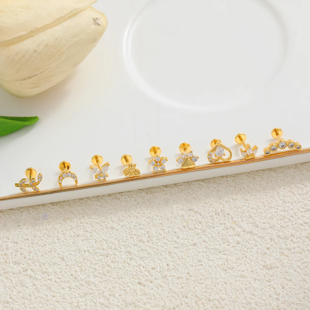 316L Stainless Steel Gold Plated Sparkling Zircon Geometric Navel Piercing Waterproof Hypoallergenic Moon Perforate Body Jewelry