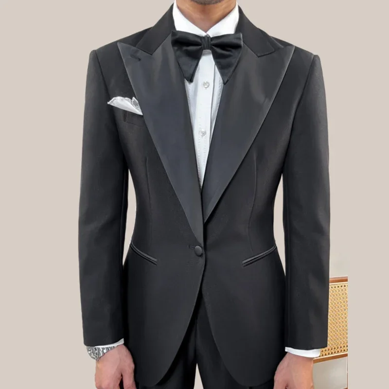Vintage Black Men Suits Two Piece Fashion Peak Lapel Male Suit Slim Wedding Party Groom Banquet Tuxedo Costume Homme 2025 2