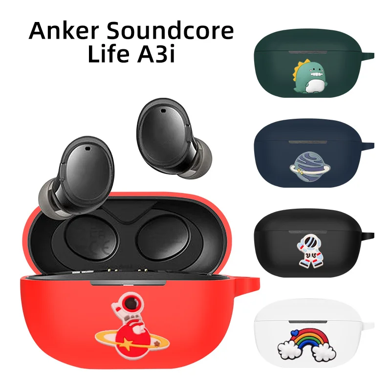 

Cartoon Earphone Case Cover For Anker Soundcore Life A3i Silicone Wireless Bluetooth Earbuds Protective Shell Case With Hook