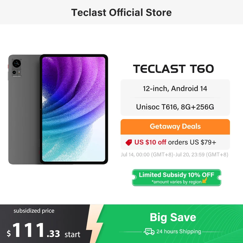 Teclast T60 12 inch 2K Tablet Android 14 8GB+12GB RAM 256GB
