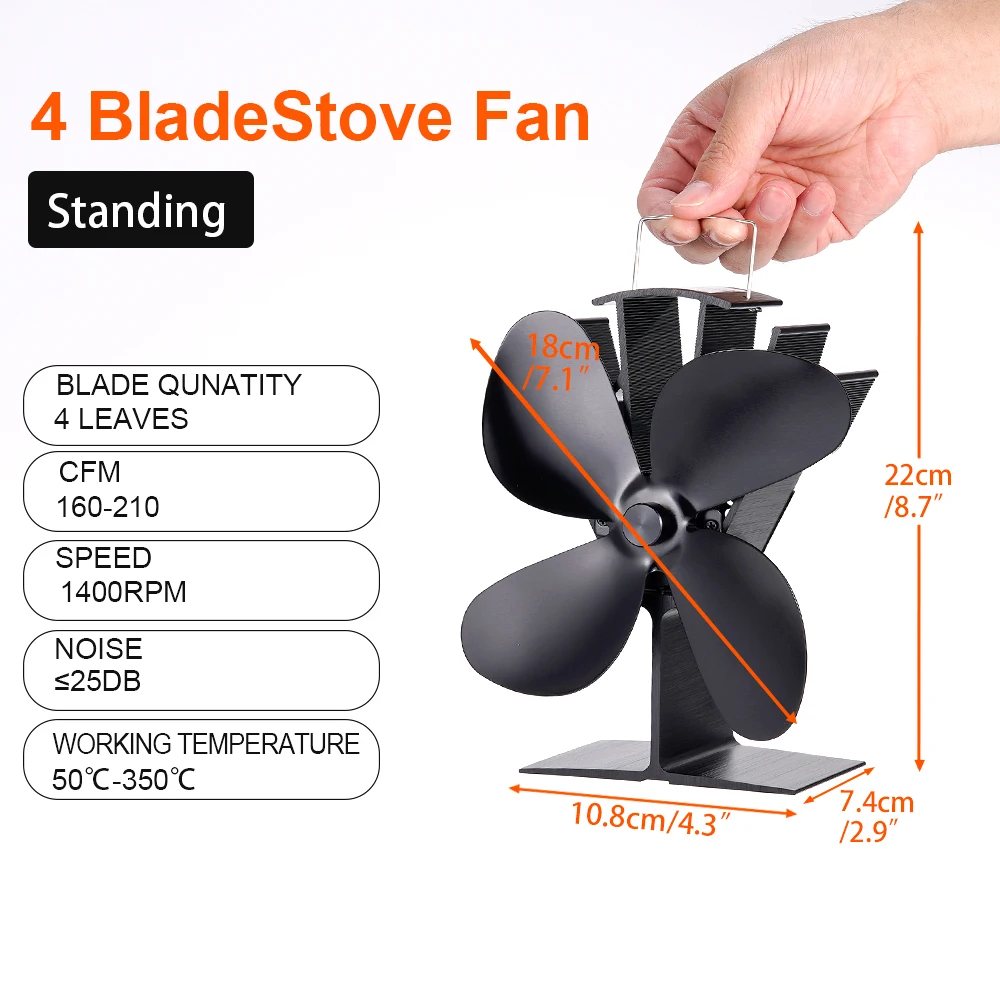 Stove Fan 4 Blade Heat Powered Log Wood Burner Eco Friendly Quiet Fireplace Fan Winter Warm Home Efficient Heat Distribution