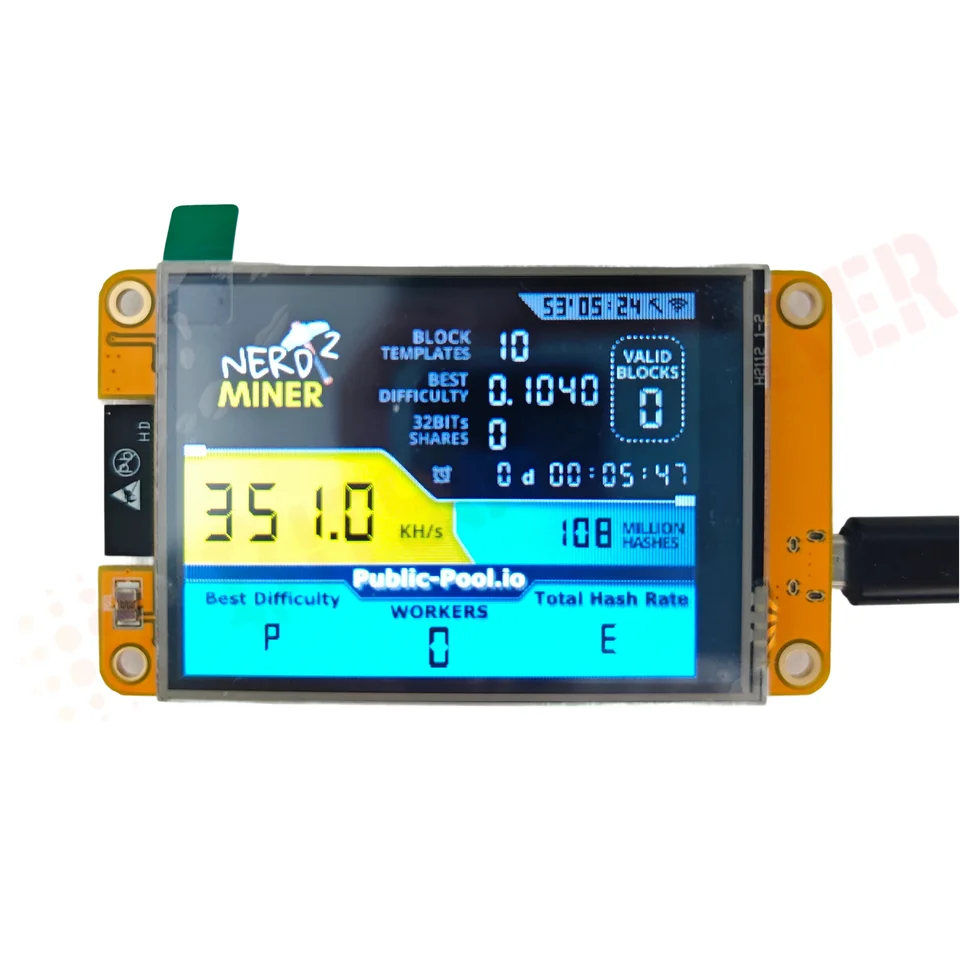 Solo Bitcoin Miner 1060 KH/s PhLEps NerdMiner V2 ESP32-2432S028R Hashrate  56K/S 2.8 Inch Smart Display Crypto Solo Loterij Nerd Mijnwerker Bitcoin  Mijnwerker Nerdminer V2 Bitcoin Miner