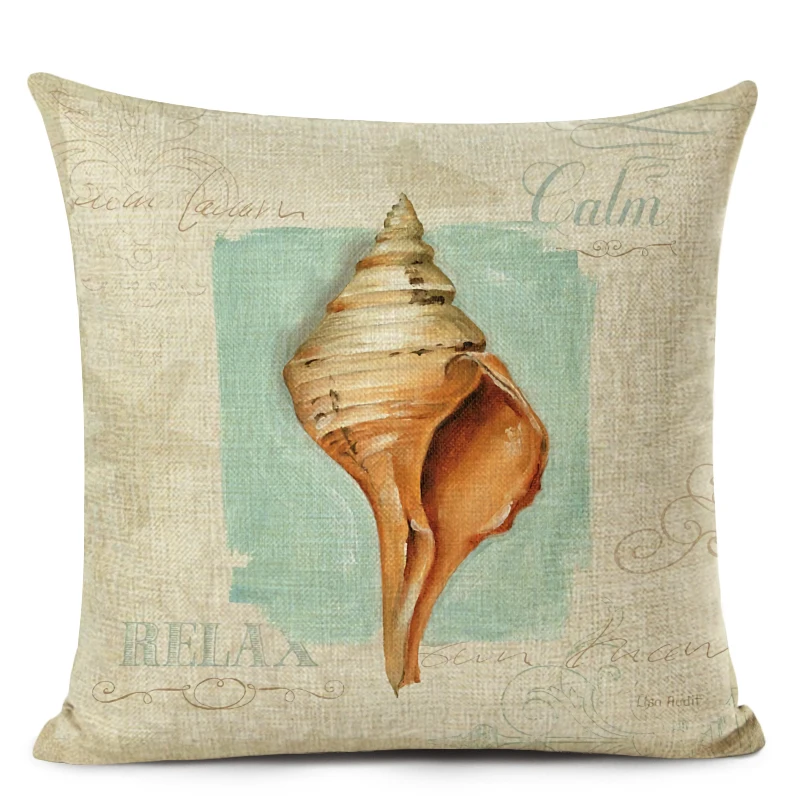 Ocean Sea Conch Retro Style Cushions Cover High Quality Decorative Pillows For Sofa Bed Car Home Woven Linen Throw Pillow Case