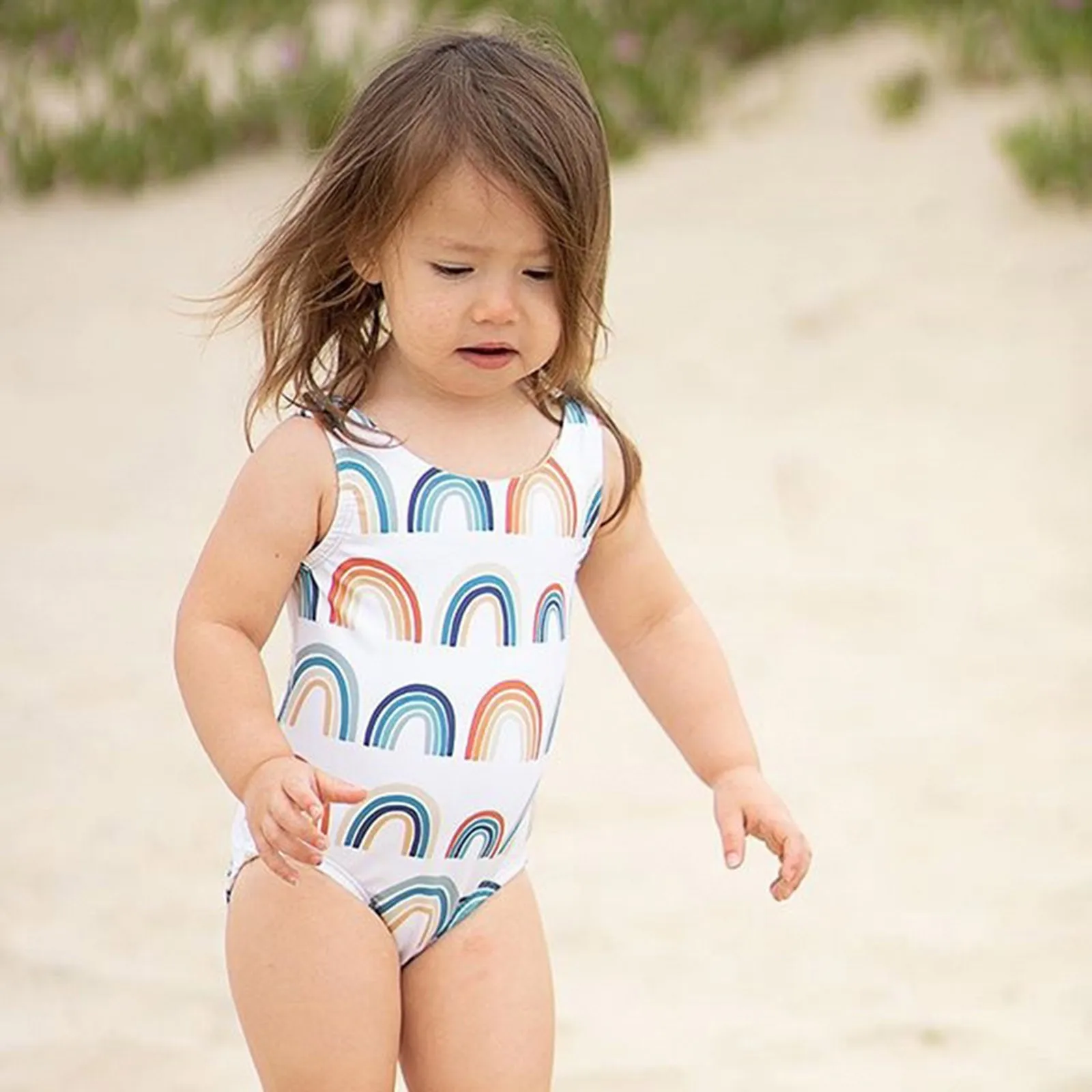 Toddler Baby Girls Rainbow Cloud Swimsuit Bathing Suit One Piece 