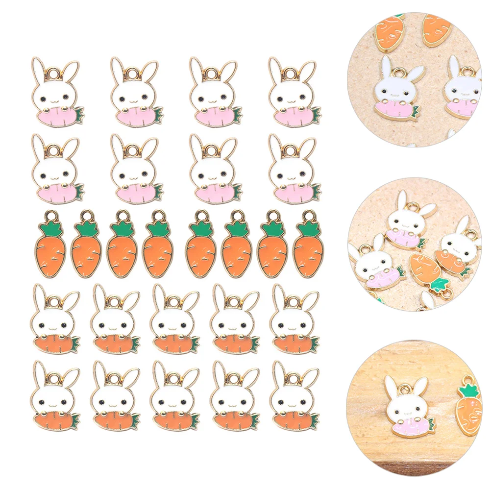 

30 Pcs Carrot Pendant Charm Jewlery Rabbit Charms Necklace Alloy Bunny Pendants Necklaces