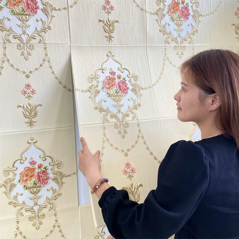 3d กำแพงสติกเกอร์วอลล์เปเปอร์ Self-Adhesive ห้องนอนห้องนั่งเล่นที่อบอุ่นพื้นหลังวอลล์เปเปอร์ข้างเตียง Moisture-Proof โฟมสติกเกอร์ 1