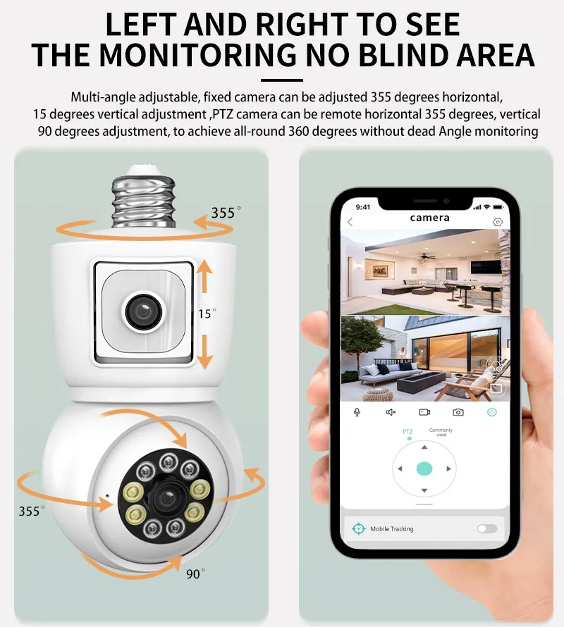 Smart WiFi Light Bulb Security Camera Dual HD Lens, E27 Connector 2.4Ghz Only, Wireless, Real-Time Video Monitoring 2