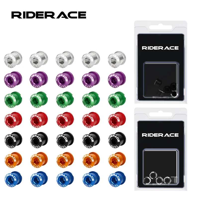 

RIDERACE 5 PCS Double/Single Bicycle Chainring Bolts CNC Aluminum Alloy 7075 M8 6.5mm 8.5mm Road MTB Bike Crankset Bolt&Nut Set