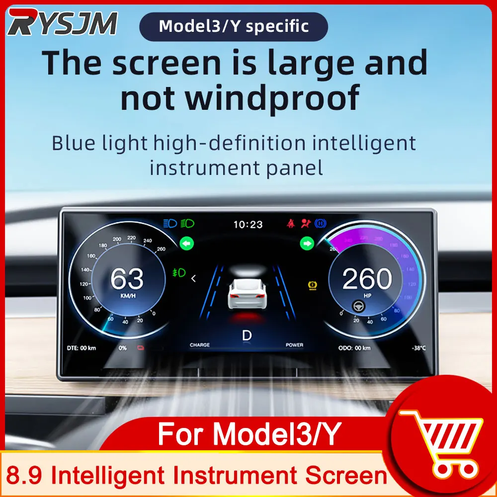 Écran LCD Intelligent pour Voiture, Accessoires Électroniques Automobiles Numpopularité, Affichage Tête Haute, Modèle 3/Y, 8.9 Pouces