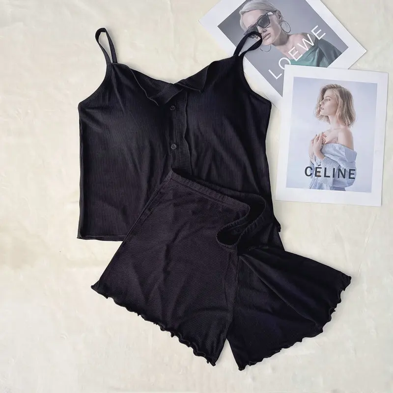 Sexy Cotton Sling Top Shorts Set Bra Pad Sleepwear Pajamas for Women Home Wear Nightwear women pajamas set,women pajama suit,cotton pajamas set