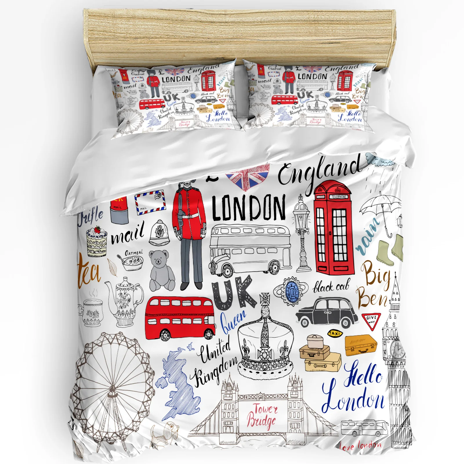 

Cartoon London Cultural Graffiti Bedding Set 3pcs Duvet Cover Pillowcase Kids Adult Quilt Cover Double Bed Set Home Textile