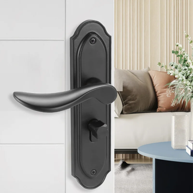 Mng Bedroom Door Lock, Simple Black Indoor Door Lock, Silent Split Handle Lock (386