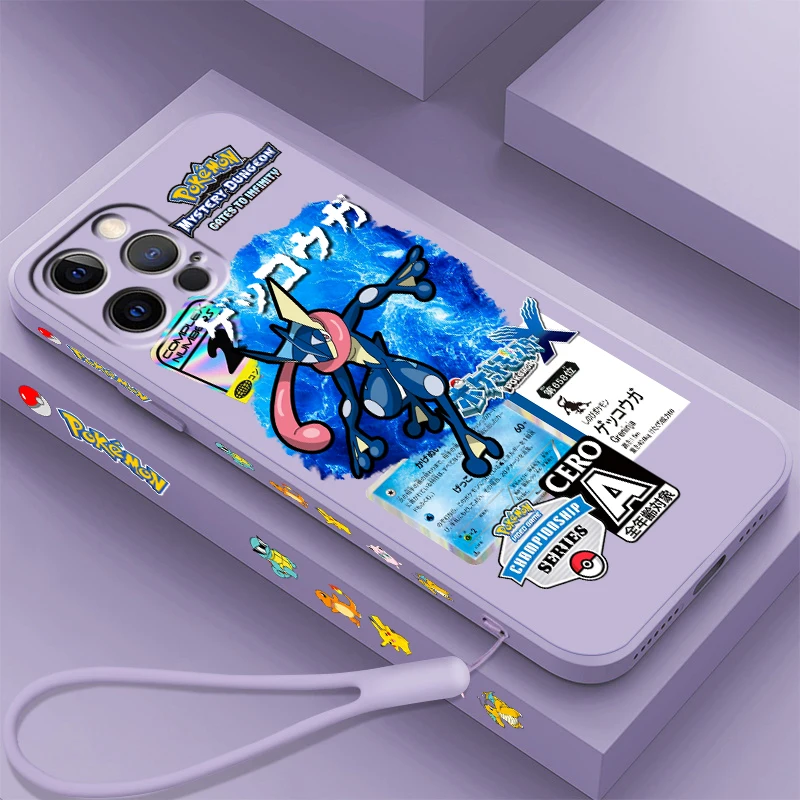 Pokemon Greninja Jigglypuff Liquid Left Rope Per Apple Iphone 15 14 13 12 11 Xs Xr X 8 7 Se Pro Max Plus Mini Back Phone Case