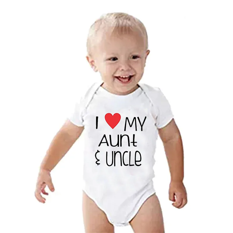

Baby Unisex Nb-12M Clothes Jumpsuits Cute I Love Aunt Uncle White Short Sleeve Cotton Baby Bodysuit