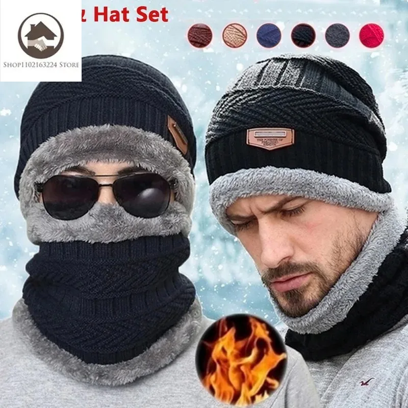 Winter Beanie Ski Hiking Hat for Men Fleece Scarf Women Knitted