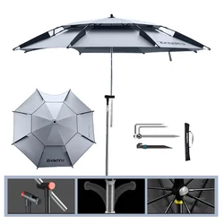 2023 Upgraded Fishing Umbrella Thickened Stainless Steel Rod Parasol 360° Adjustable Waterproof Beach Umbrella Parasol 2.0-2.6M