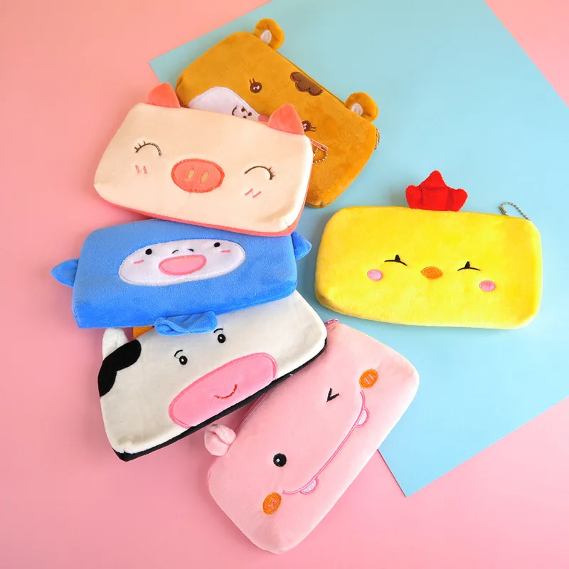 Simple plush cartoon pencil bag School student pencil case School supplies storage bag children animal cute stationery bag gifts