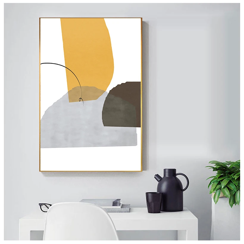 Modern Abstract Blue and Yellow Geometric Canvas Art