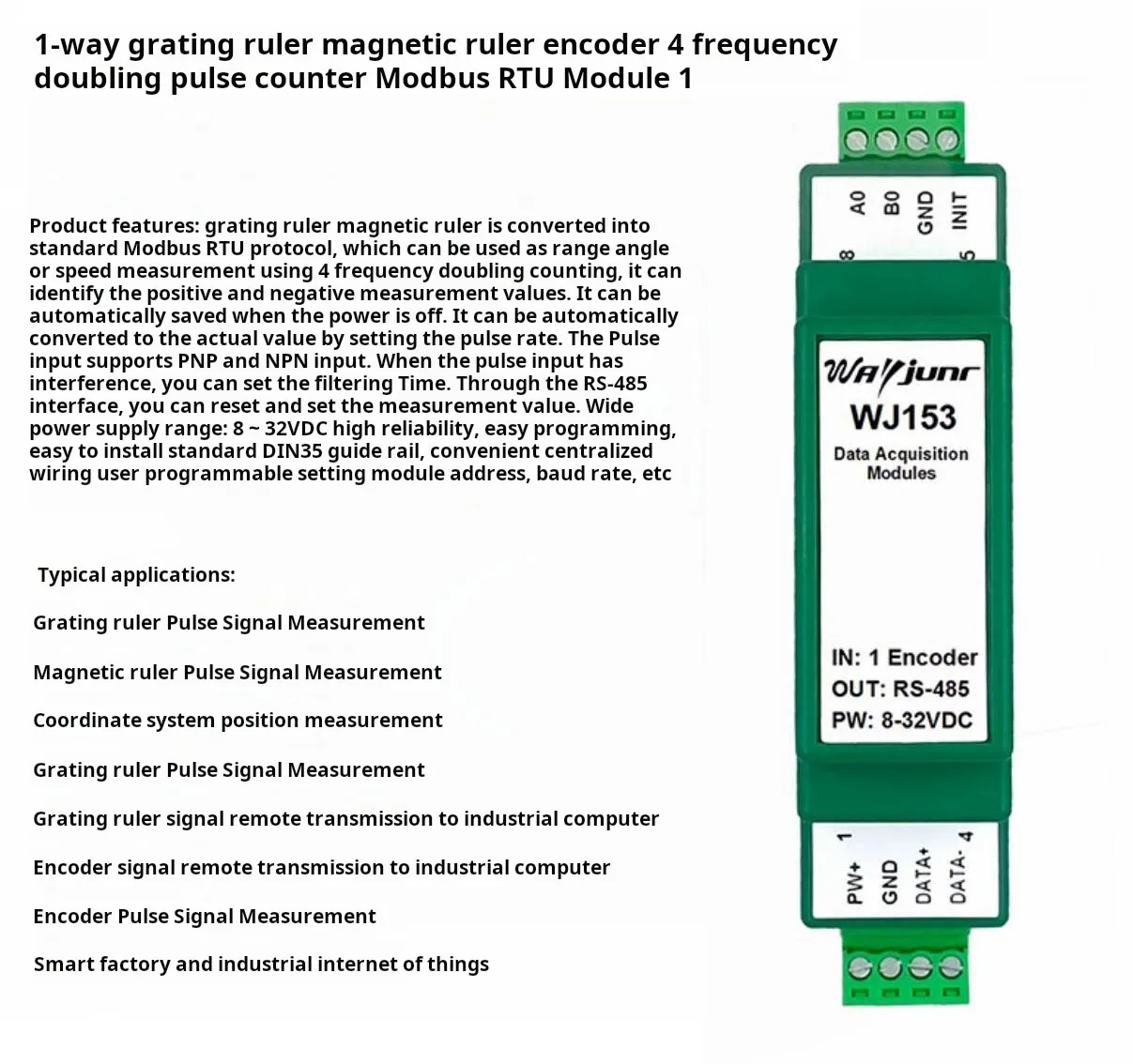 1 Channel Encoder 4 Times Harmonic Pulse Modbus RTU Module WJ153
