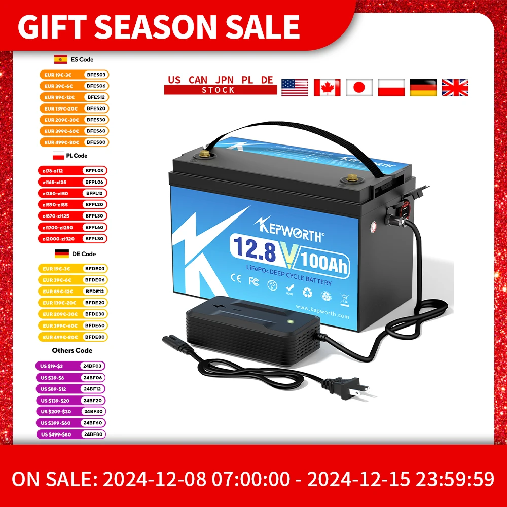 LiFePO4 Deep Cycle Battery 12V 100Ah with Built-in 100A BMS for RV Campers Solar Golf Carts Marine Trolling Motor rechargeable battery