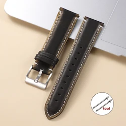 Vintage Brown Oil Wax Leather Watch Strap with Quick Release Pin Buckle - 22mm (Black)